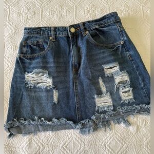 Forever 21 Blue Distressed Denim Mini Skirt